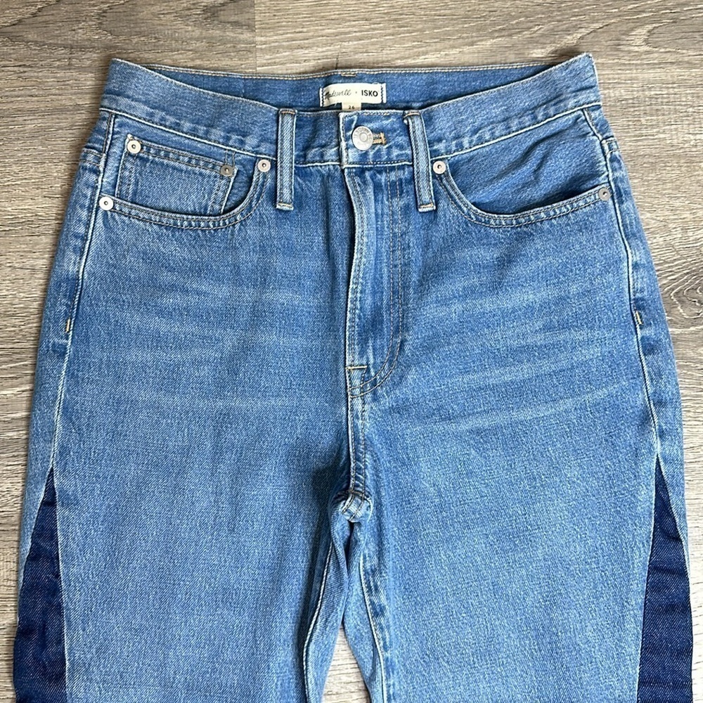 NEW Madewell x ISKO Patchwork Rigid Frayed Flare Jeans Sz 26 - Picture 4 of 13